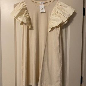 NWT cream dress with ruffled sleeves